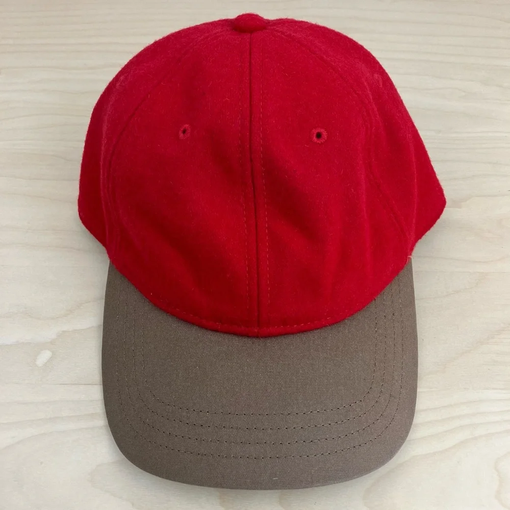 L.L. Bean Hat Leather Strapback Red Wool Blend Baseball Cap Blank OSFA